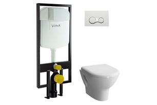 Унитаз подвесной КОМПЛЕКТ Vitra Zentrum с инталляцией, кнопкой, сиденьем м/лифт