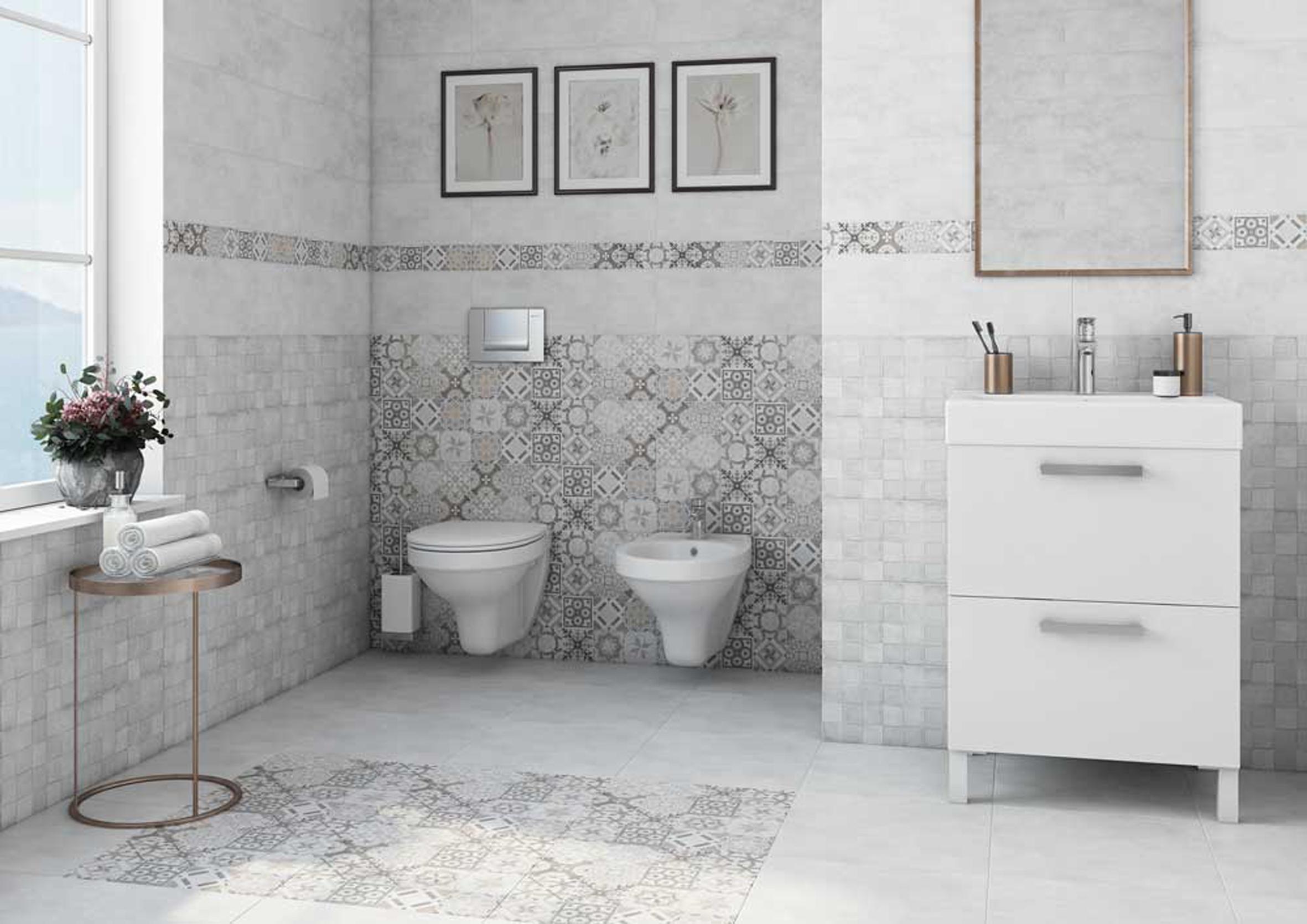 Дизайн однотонной плитки в ванной