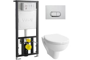 Унитаз подвесной КОМПЛЕКТ Vitra S20 безободкоковый с инсталляцией, кнопкой, сиденьем м/лифт
