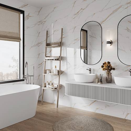 Calacatta Sharp Gold Керамогранит белый 80х80 Полированный